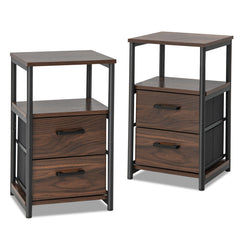 Bedside Table Set of 2 with Removable Fabric Drawers and Metal Frame