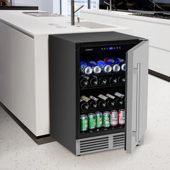 24 Inches Beverage Refrigerator with Removable Shelves and Adjustable Temperature