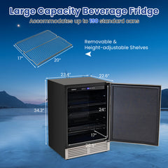 24 Inches Beverage Refrigerator with Removable Shelves and Adjustable Temperature