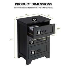 3-Drawer End Storage Wood Side Nightstand