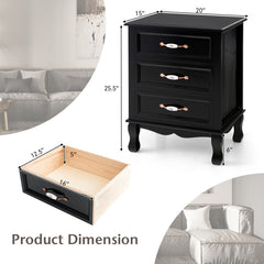3 Drawers Nightstand with Solid Wood Legs for Living Room Bedroom