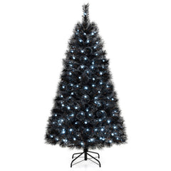 6/7/8 Feet Black Artificial Halloween Christmas Tree with PVC Branch Tips and 210/320/450 Cool White LED Lights