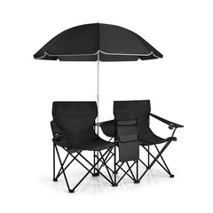 Portable Folding Picnic Double Chair With Removable Umbrella