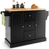 2-Door Large Mobile Kitchen Island Cart with Hidden Wheelsand 3 Drawers