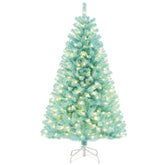 6/7 FT Blue Artificial Christmas Tree with 280/380 Warm White LED Lights and Foldable Metal Stand