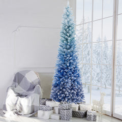 7 Feet Blue Gradient Snow Flocked Artificial Christmas Tree