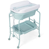 Folding Baby Changing Table with Bathtub and 4 Universal Wheels In Blue