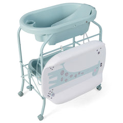 Folding Baby Changing Table with Bathtub and 4 Universal Wheels In Blue