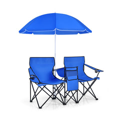Portable Folding Picnic Double Chair With Removable Umbrella