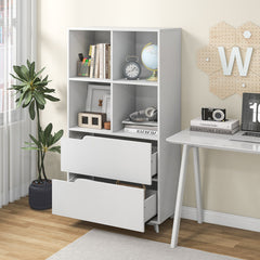 4-Tier Open Bookcase with 2 Drawers and 4 Storage Cubes