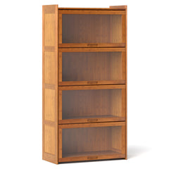 4-Tier Bamboo Bookcase with Doors for Study Room Living Room
