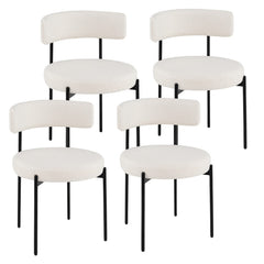 Boucle Dining Chair with Curved Backrest and Metal Legs Set of 4