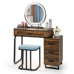 Vanity Table Set with 3-Color Lighted Mirror and Charging Station