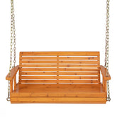2-Person Wooden Porch Swing with Hanging Chains for Garden Yard