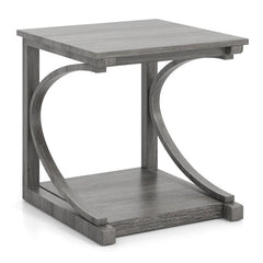 C-shaped 24 Inch 2 Tier Square End Table Sofa Side Table