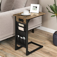 Set of 2 C Shaped End Table with Charging Station