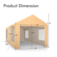 10 x 20 Feet Portable Heavy-Duty Carport with Removable Sidewalls