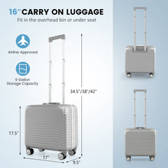 16 Inch Under-seat Carry On Luggage with Spinner Wheels and Laptop Compartment