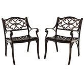 Cast Aluminum Dining Chairs Set of 2 with Patio Chairs Armrests Flower Pattern