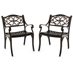 Cast Aluminum Dining Chairs Set of 2 with Patio Chairs Armrests Flower Pattern