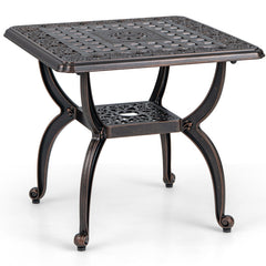 Cast Aluminum Outdoor Side Table with Storage Shelf for Garden Porch