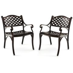 Cast Aluminum Patio Chairs Set of 2 Dining Chairs with Armrests Diamond Pattern