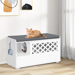 Cat Litter Box Enclosure with Removable Cushion and Front Open Door