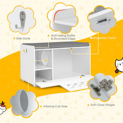Cat Litter Box Enclosure with Removable Cushion and Front Open Door