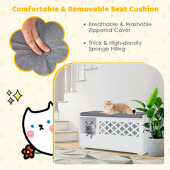 Cat Litter Box Enclosure with Removable Cushion and Front Open Door