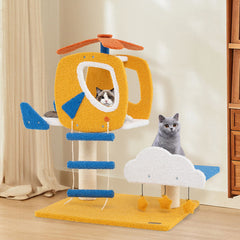 Indoor Small Aviation-themed Cat Tree Cat Tower with Helicopter Top Perch