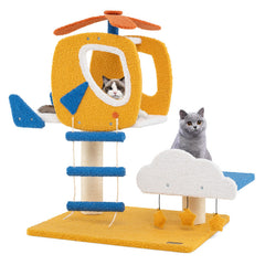 Indoor Small Aviation-themed Cat Tree Cat Tower with Helicopter Top Perch