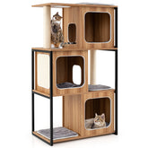 Modern Cat Tree Cat House with Metal Frame and Scratching Posts