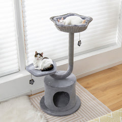 42 Inch Cat Tower with Curved Metal Supporting Frame for Large and Small Cats