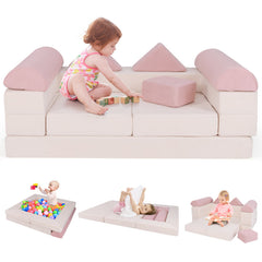 9-Piece Climb and Crawl Foam and Floor Playset with Breathable Suede Fabric
