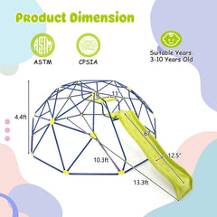 13.3 FT Climbing Dome Geometric Dome Climber with Extended Wavy Slide and 2 Rest Platforms
