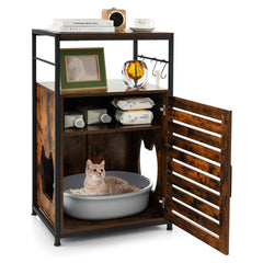 Cat Litter Box Enclosure with Louvered Door and 3-Tier Shelf
