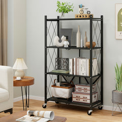 4-Tier Foldable Storage Shelf Collapsible Storage Rack with Lockable Wheels