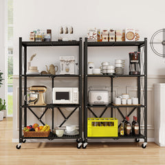 4-Tier Foldable Storage Shelf Collapsible Storage Rack with Lockable Wheels