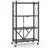 4-Tier Foldable Storage Shelf Collapsible Storage Rack with Lockable Wheels