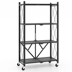 4-Tier Foldable Storage Shelf Collapsible Storage Rack with Lockable Wheels