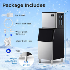 Commercial Ice Maker Machine 418 LBS/24H with 200 LBS Storage Bin