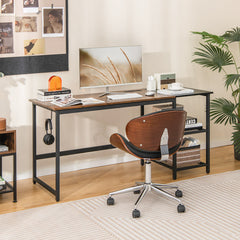 59 Inch Industrial Computer Desk with 2 Tier Storage Shelves for Home Office