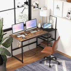 59 Inch Industrial Computer Desk with 2 Tier Storage Shelves for Home Office