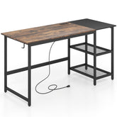 59 Inch Industrial Computer Desk with 2 Tier Storage Shelves for Home Office