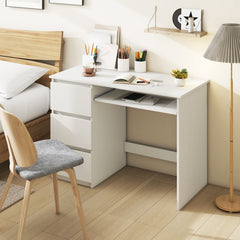 Computer Desk with Power Outlet Keyboard Tray and 3 Large Drawers