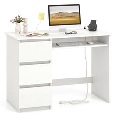 Computer Desk with Power Outlet Keyboard Tray and 3 Large Drawers