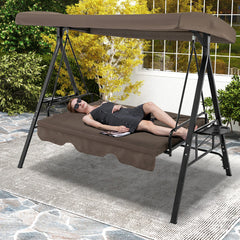 Convertible 3-Seat Patio Porch Swing Chair to Flat Bed with Adjustable Canopy