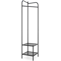 Corner Coat Rack with Top Hanger and 2 Mesh Shelves for Entryway Hallway Living Room Bedroom