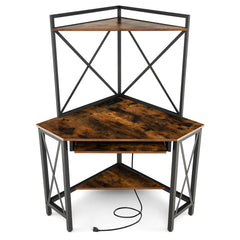 Space-Saving Corner Computer Desk with with Hutch and Keyboard Tray