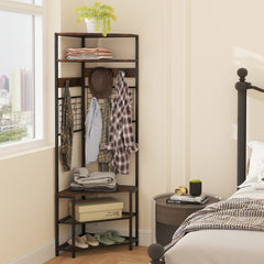 5-Tier Corner Hall Tree with Shoe Storage Bench